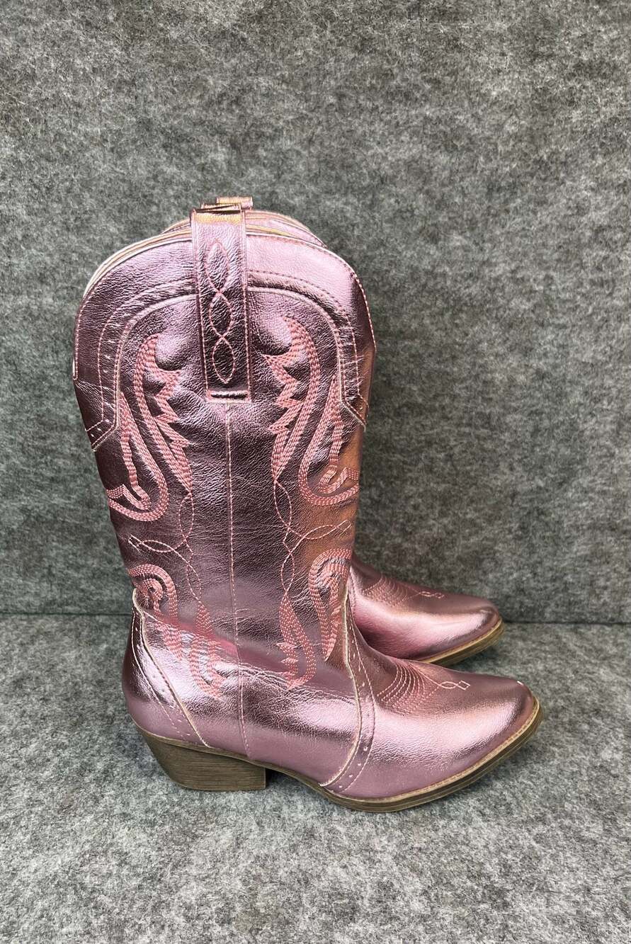 SGR-TAMMY Metallic Pink Embroidered Western Cowgirl Boots Size 11 M
